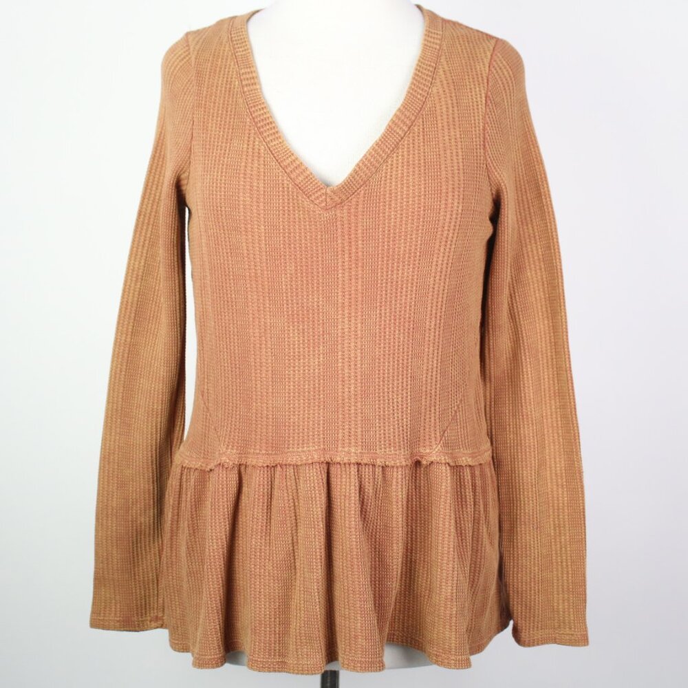 Gilded Intent Womens Small Waffle Knit Peplum Shirt Top